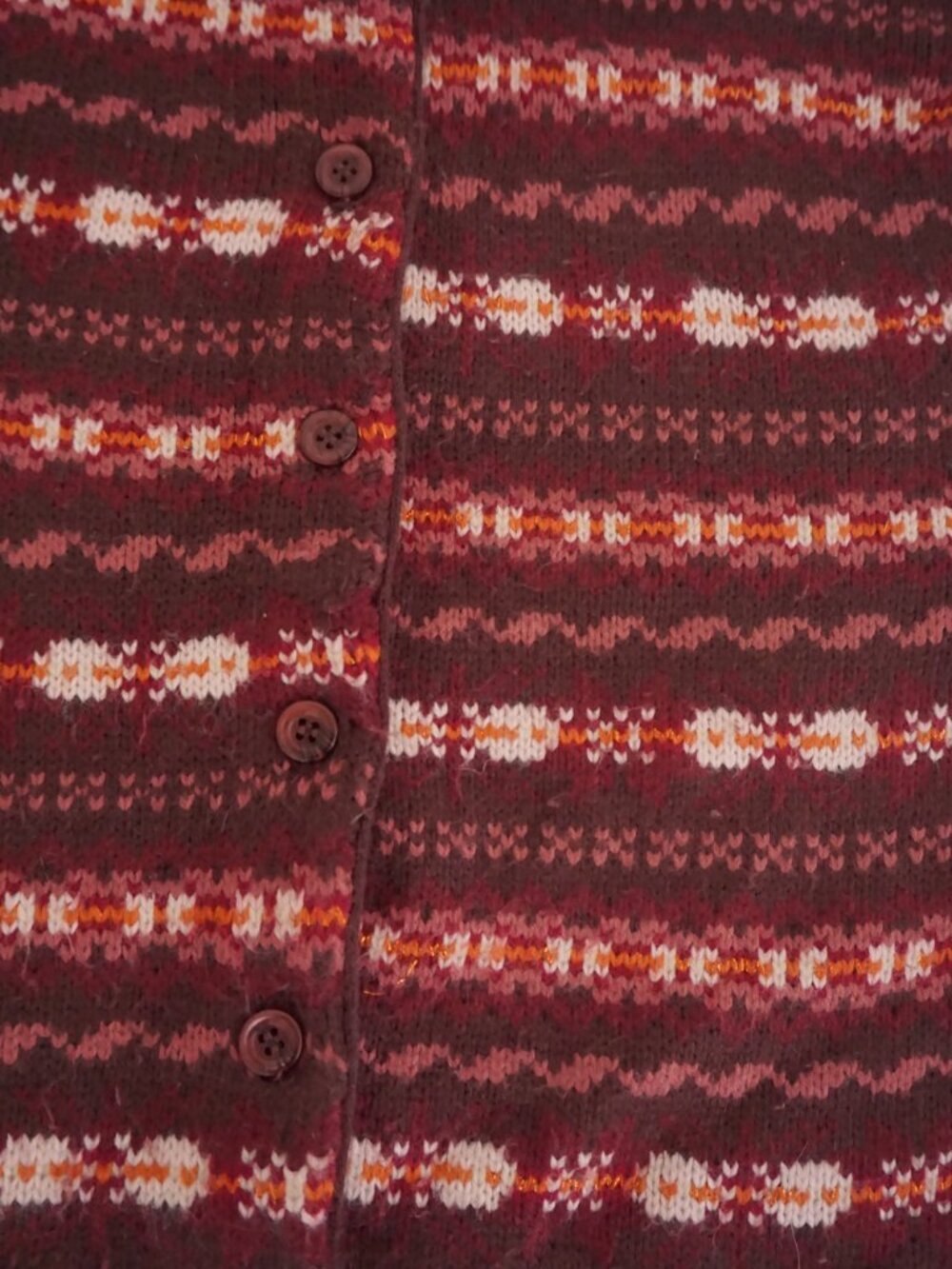 Vintage Stefano Burgundy Fair Isle Nordic Button Front Knit Cardigan M - Picture 6 of 9